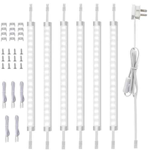 AIBOO Under Cabinet Lighting, Dimmable 12 inch Under Counter Lights, 120V Plug in & Hardwired, Linkable LED Closet Lights for Kitchen, Shelf, Workbench, Desk,Cupboard,Garage (6 PCS),Cold White 6000K