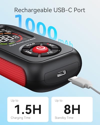 Benetech GT1355 Decibel Meter with USB Recording, 30–130 dB, Visual Alarm
