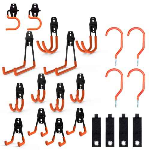 Intpro Garage Hooks 22 Pack Heavy Duty Garage Storage Hooks Steel Tool Hangers for Garage Wall Mount Utility Hooks and Hangers with Anti-Slip Coating for Tools Organizer Ladders Bikes Bulky Items