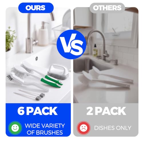 Holikme 6 Pack Dish Brush Set with Handle - Green Kitchen & Household Cleaning Tools