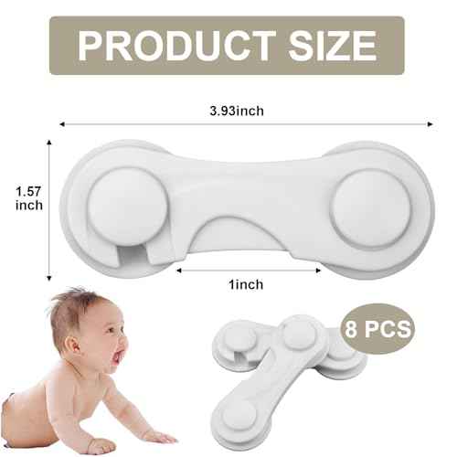 8 Pack Cabinet Door Locks for Baby Proof and Child Safety Cabinet Locks with Adhesive Childproof Door Latch Child Safety Locks for Kitchen Drawer Cupboards Fridge Closet Pantry