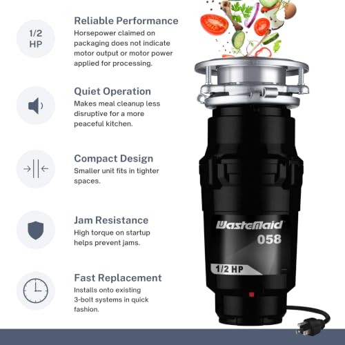 Waste Maid 1/2 HP Economy Garbage Disposal - Anti-Jam, Continuous Feed
