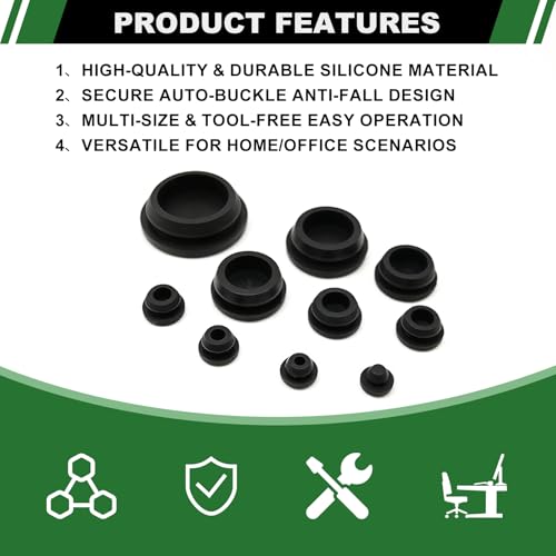 Japtend 223PCS Black Rubber Hole Plugs Kit - 10 Sizes Assortment for Automotive, Furniture, Sealing