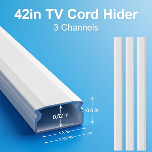 Yecaye Wall-Mounted TV Cord Cover, 42in White Cable Hider with Easy Installation