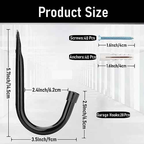 Garage Hook, 20Pcs Wall Mount Utility Hooks, 3.5Inch Heavy Duty Storage J Hanger