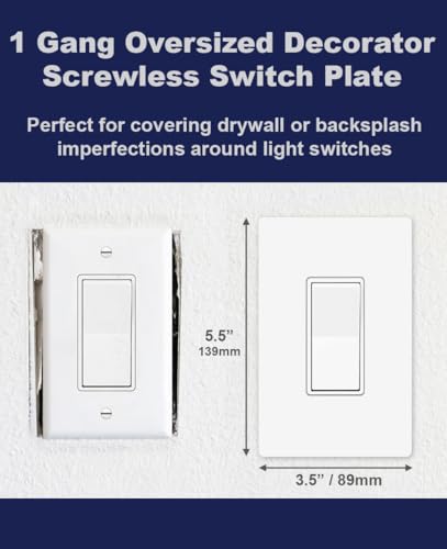 Art Plates 1-Gang Oversized Screwless White Wall Plate - Child Safe, Glossy Finish