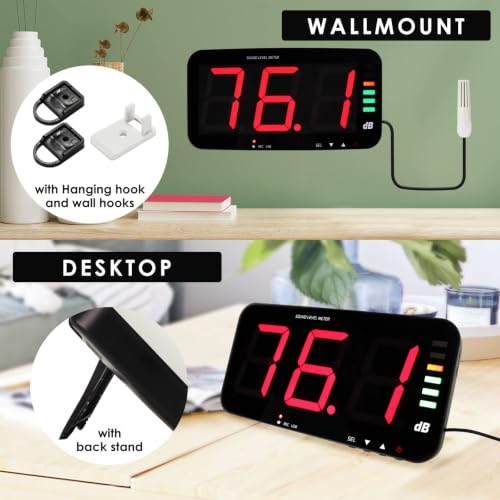 DANOPLUS 13-Inch Decibel Meter with 16.4 ft Sensor, Wall Mount • Data Logger & Alarm