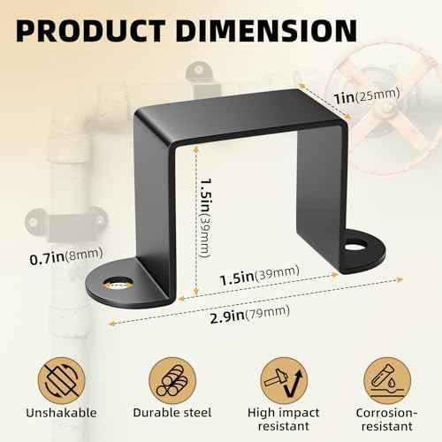 1.5"x1.5" Square Tube Strap Clamp | U shaped metal bracket | Black Square Pipe Clamp with Powder Coated | Wood Deck Fence Post Tie | Square Tube Buckle for Water Pipes,Stairs Railing - 3 Pcs