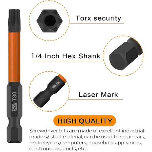 12-Piece Tamper Resistant Torx Bits Set, 60mm Impact Driver Bit Set, Drill Hex Bit Set T5 - T40