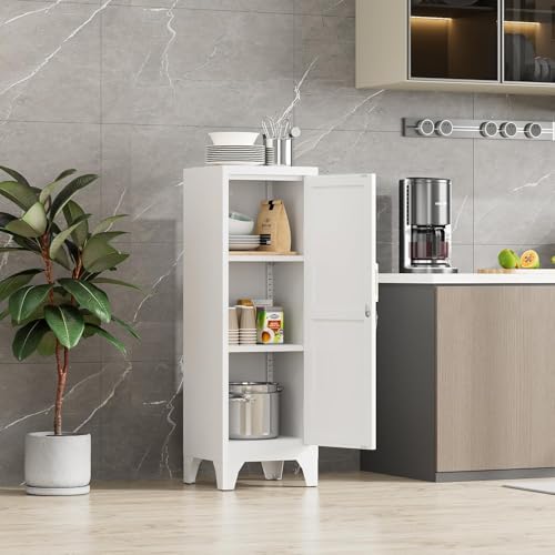 Firstsky 46 Inch White Metal Locker - Lockable Storage Cabinet with Adjustable Shelves & Vintage Handle (1 Piece)