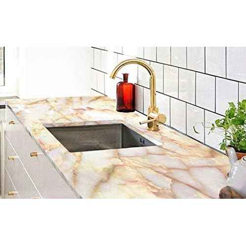 UPREDO Pink Jade Marble Paper Granite Look Effect Countertops Adhesive Paper Gloss Vinyl Film Wallpaper Self Adhesive Removable 15.8inch by 79inch