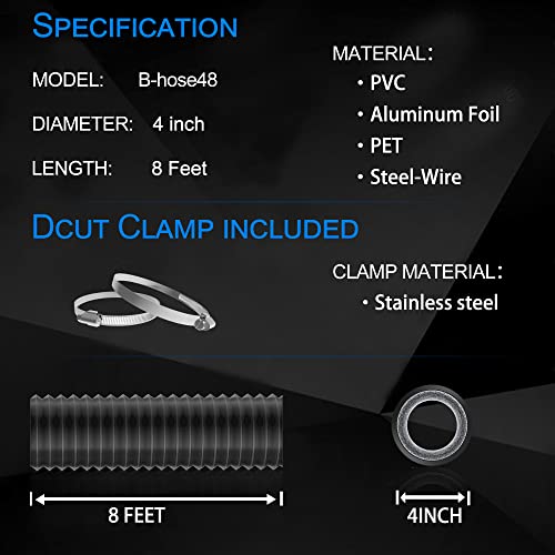 TEAIERXY 4-Inch Dryer Vent Hose 8ft Flexible Insulated Ducting with Clamps