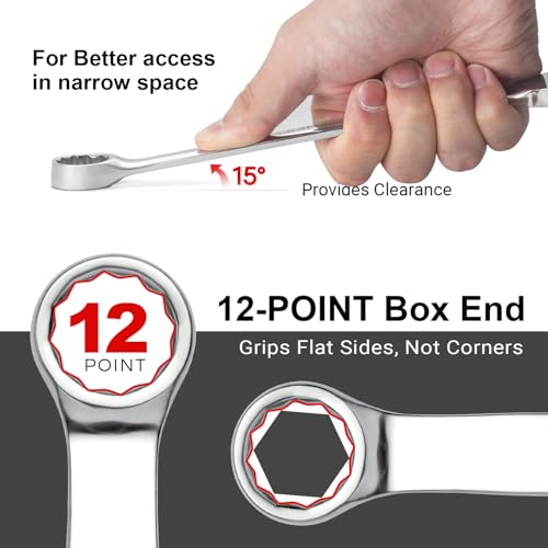 MAXPOWER 3/4 Inch Combination Wrench, Durable Cr-V Steel with Precise 12 Point Box End, Off-Corners Design, 15-Degree Offset