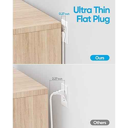 Power Strip Surge Protector, Olcorife Ultra Thin Flat Plug Extension Cord 5ft, 6 Outlets 3 USB Ports(1 USB C), 3 Sided Outlet Extender for Home Office Travel Dorm Room Essentials, White