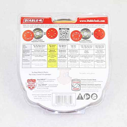 Diablo Premium Fast Sanding Discs with Hook & Lock Backing - For Extra Heavy Removal and Stripping - 5" 40-Grit, Ceramic Blend, 15 - Pack - DCD050040H15G