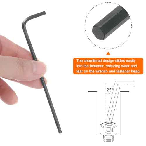 HARFINGTON 4pcs Ball End Hex Key Wrench 1/8" L-Shape Long Arm Hexagon SAE Wrenches Chrome Vanadium Steel Repairing Tool for Home Repair Black
