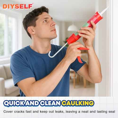 DIYSELF Caulk Gun No Drip, Heavy Duty Caulking Tool, 10:1 Thrust Ratio, Hand Caulking Gun for 10 oz Cartridges, Silicone Gun Compatible with Sealant, Acrylic, Latex, Adhesive, Butyl & More (Red)