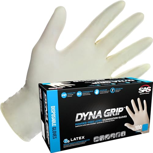 Dyna Grip Powder-Free Premium Latex Disposable Gloves | 7 Mil - 2XL - 100 Count | Textured Grip, Beaded Cuff, Single Use | for Automotive, Industrial, Janitorial, MRO, Food Service | 650-1005,White