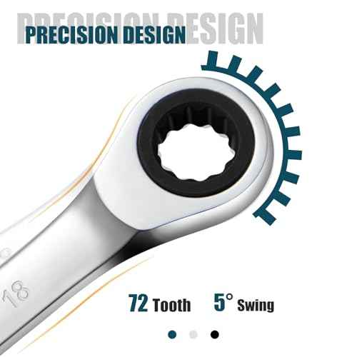 SORAKO 18mm Ratcheting Combination Wrench, Chrome Vanadium Steel Gear Wrench, Industrial Grade Cr-V Steel Gear Spanner, Household Garage Tools(Metric)