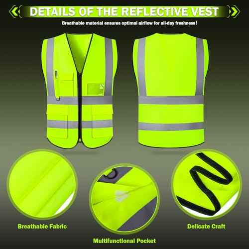 HCFGS Reflective Safety Vest for Women Men,High Visibility Security Vest with Pockets and Zipper Front Construction Work Vest,Meets ANSI Standards