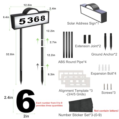 Outdoor Solar House Number Sign with LED Illumination - Waterproof Yard Address Display