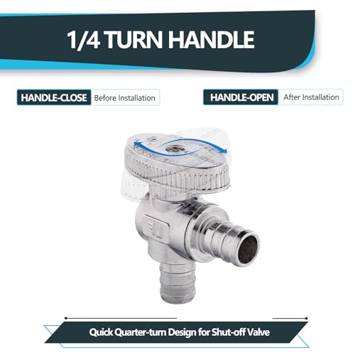 (Pack of 20) Seelink Pex Crimp 1/4 Turn Angle Stop Valve, 1/2" Pex Barb Crimp (F1807), Chrome Plated Brass(VALVE102-20Pack)
