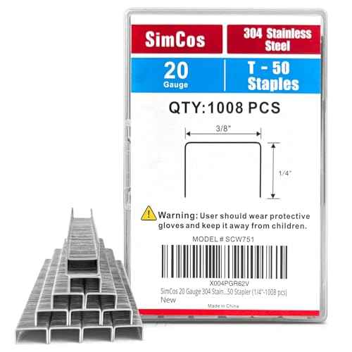 20 Gauge 304 Stainless Steel T/50 Staples - 3/8" Crown Upholstery Staples, 1/4"~9/16" Leg Length, 1008 Counts, Compatible with Staple Gun & T-50 Stapler (1/4"-1008 pcs)