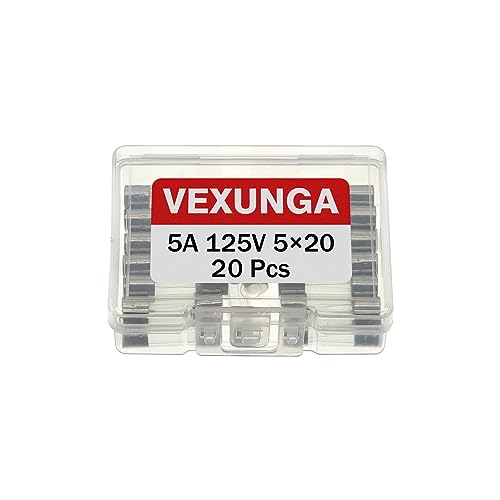VEXUNGA 20pcs 5A 125V Glass Christmas Light Fuses - Replacement for Outdoor C9 String Lights (5x20mm)