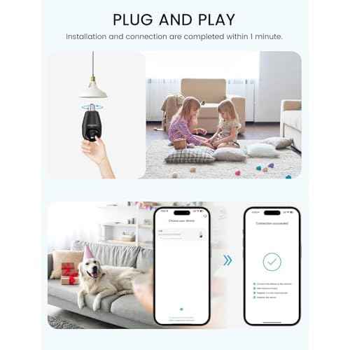 2K WiFi Light Bulb Security Camera, 2.4G & 5G WiFi,Motion Tracking, Two-Way Talk, Color Night Vision, Motion Detection, 355¡Æ Bulb Cameras (Black-2Pack)