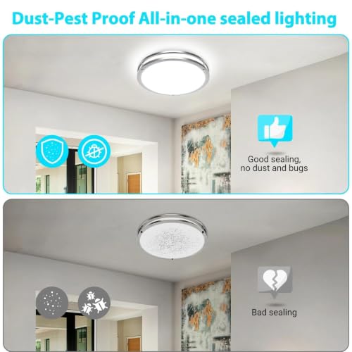 Libtit 13-Inch Brushed Nickel Flush Mount LED Ceiling Light Dimmable 3000K-6500K