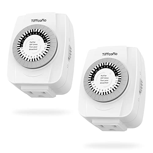 Tiffcofio Mechanical Outlet Timer 2 Pack - 3 Prong Programmable Light Timer for Home & Christmas