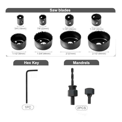 11pcs Hole Saw Kit 3/4"-2-1/2" Saw Blades£¬Mandrels£¬Drill Bits£¬Hex Key with Storage Box, Ideal for Soft Wood, Plywood, Drywall Drilling, PVC Board (Black)