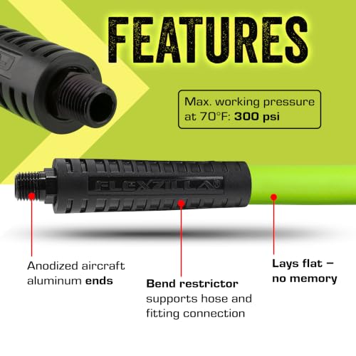 Flexzilla 3/8 in. x 50 ft. Air Compressor Hose with No-Kink Hybrid Polymer, 300 PSI, ZillaGreen