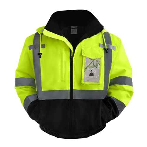 TCCFCCT Safety Jacket for Men & Women, Hi Vis Reflective Jackets with Pockets, Construction Coats for Cold Weather, High Vis Rain Gear, Waterproof, J-Yellow, S