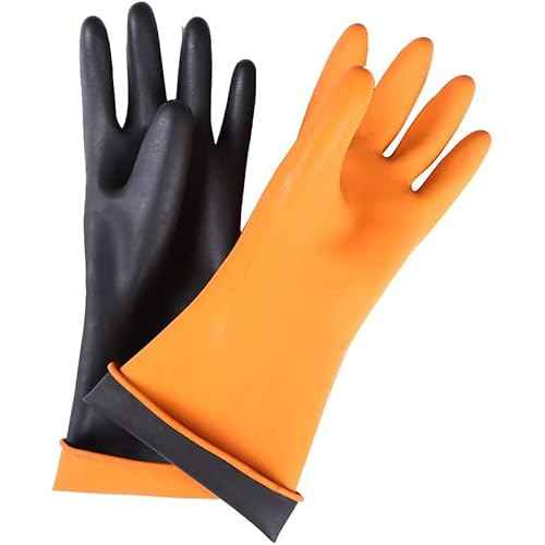 14" XL Latex Chemical Resistant Gloves - Reusable Heavy Duty Long Rubber Dishwashing Gloves for Men - Industrial Safety With Forearm Protection, Waterproof, Resist Strong Acid, Alkali, Oil