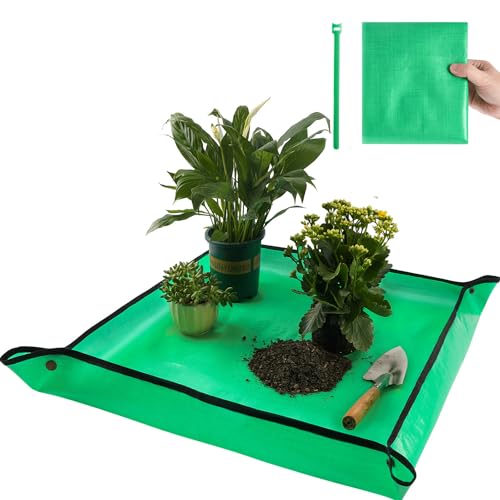 Small Waterproof Repotting Mat for Indoor Plants 26.8 x 26.8 inches - Green