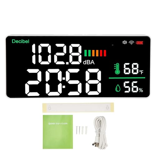 4 in 1 11-Inch LED Wall-Mounted Noise Meter, Temp & Humidity, Clock with Tuya WiFi
