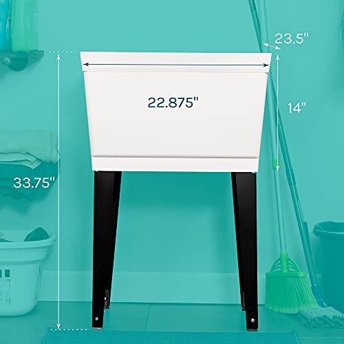 JS Jackson Supplies 19 Gallon Utility Sink Laundry Tub White with Adjustable Metal Legs