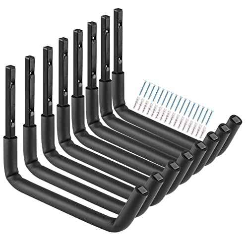 Garage Storage Ladder Hooks with 12" Jumbo Arm, 8 Pack Heavy Duty Wall Mounted Storage Hanger Utility Organizer for Bicycle, Folding Chairs, Bike and Garden Tools