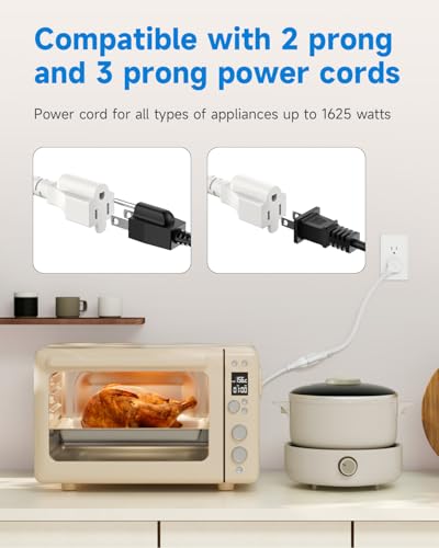 LitStar 1Ft White Flat Plug Extension Cord 2 Pack, 90-Degree Power Adapter