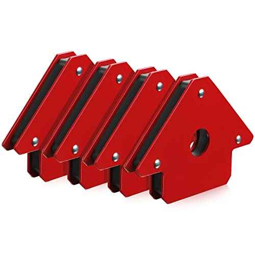 4pcs 3" 25lb Welding Magnet Arrow Welding Magnets and Clamps Magnetic Arrow Welder Metal Working Mig Tools and Equipment 45¡Æ 90¡Æ 135¡Æ Angle Magnet Holder, Red,Black