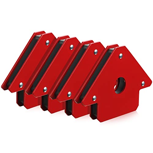 4pcs 3" 25lb Welding Magnet Arrow Welding Magnets and Clamps Magnetic Arrow Welder Metal Working Mig Tools and Equipment 45¡Æ 90¡Æ 135¡Æ Angle Magnet Holder, Red,Black