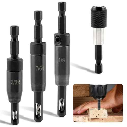 3 Pcs Self Centering Drill Bits Set, 3/32", 7/64", 1/8" Self-Centering Hinge Drill Bit with Bit Holder VIX Bit for 1/4 in Clic-Change Hex Shank Drill