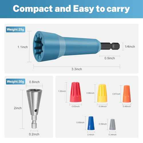 Wire Nut Twister & Wire Twister Tool for Drill, 1/4" Chuck Spin Twist Connector Socket, Compatible with 8-14 AWG, Quick Cable Stripping and Twisting Driver (4pcs)