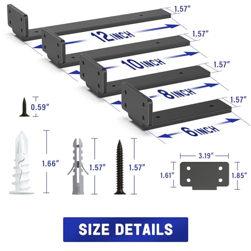 Goovilla 6 Inch Black Heavy Duty Shelf Brackets Pack of 6 - Wall Mount Floating Shelving Hardware
