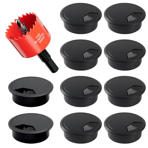 GA1FSL 2 Inch Black Desk Grommet with Hole Saw - Cable Management Kit