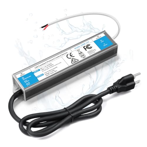 VOEWT 12V 100W Waterproof IP67 LED Power Supply Transformer AC85-265V to DC 12V, Small & Quiet with 3-Prong Cord