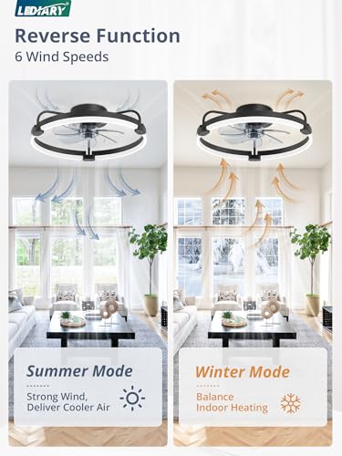 LEDIARY 20-Inch Black Ceiling Fan with Remote and Stepless Dimming