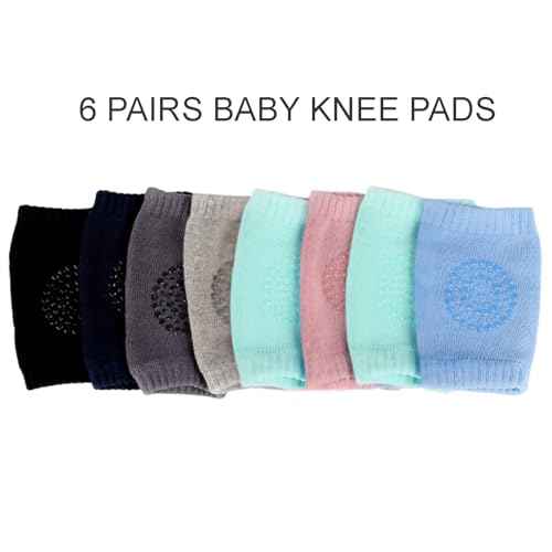 PandaEar Baby Crawling Knee Pads, 6 Pairs Non-Slip Knee Protectors for Infants & Toddlers 6-24 Months, Soft & Breathable Baby Knee Pads