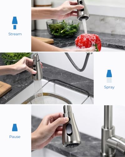 VFAUOSIT Brushed Nickel Kitchen Faucet with Pull Down Sprayer, Modern Bar Sink Tap